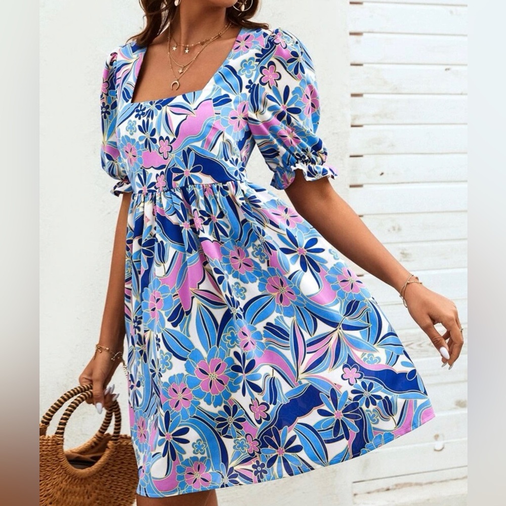 Midi blue floral dress